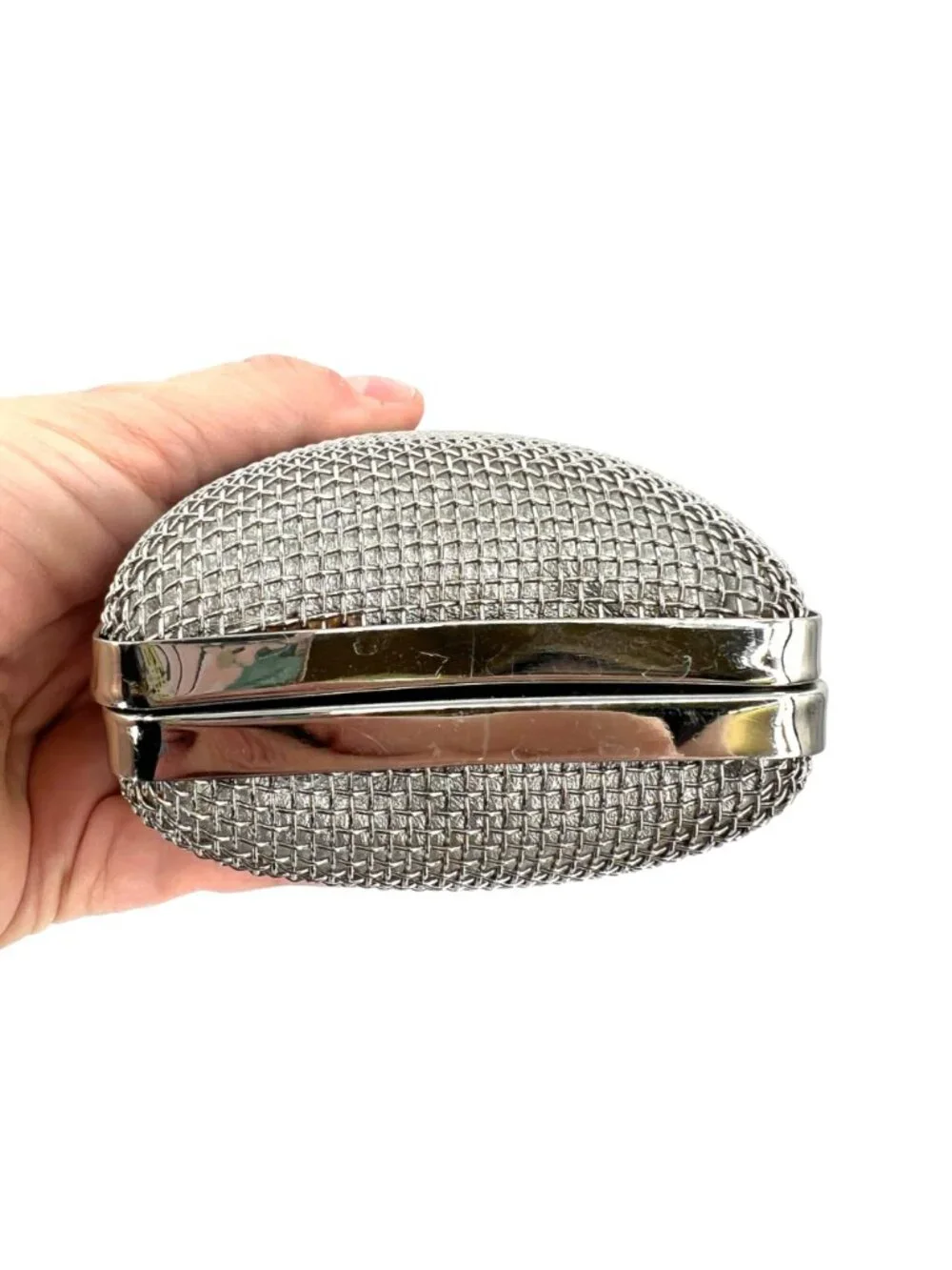 Oroton Freize Woven Silver Mesh Box Clutch Chain Strap Evening Glamour Retro